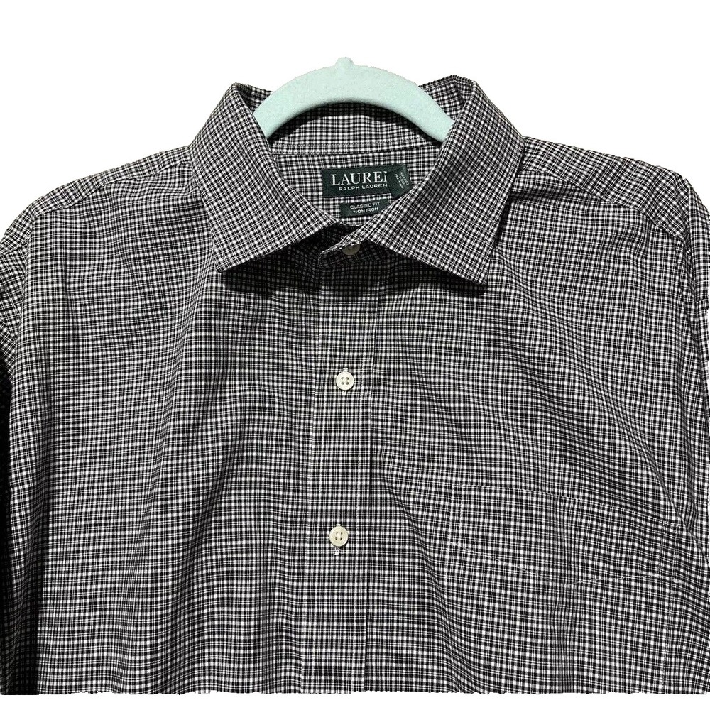 Ralph Lauren Dress Shirt Mens 17 1/2 Black Plaid Classic Fit Non Iron Preppy - Picture 1 of 4